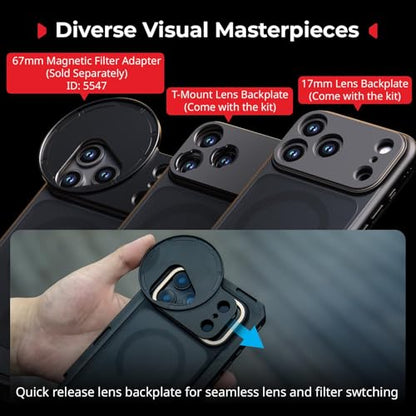 SMALLRIG Mobile Video Cage for iPhone 17 Pro, with Phone Case/TPU Soft Frame/T-Mount & 17mm Threaded Lens Backplate, Phone Video Rig for Videography Recording Vlog, Flagship Edition - 5542 - style: Flagship Cage