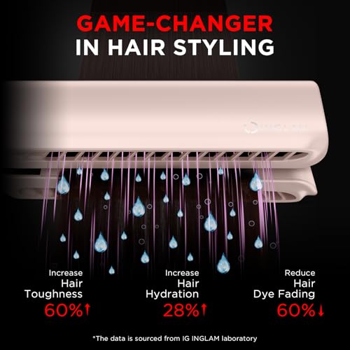 IG INGLAM Air Straight, Style from Wet Hair, 200M Ionic Hair Dryer Straightener for Medium Long Length(14”-30”), Straightener and Dryer 2 in 1, Fast Drying and Straightening in One Step, Pink - color: Pink