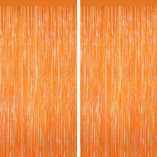 Orange Tinsel Backdrop Foil Fringe Curtains - 2 Packs Door Streamers Backdrop for Birthday Door Decorations, Party Supplies for Bachelorette, Graduation, Christmas, Disco Decor - color: Orange