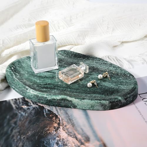 Koville Green Marble Cloud Shape Vanity Tray, Serving Stone Key Tray for Home Decor, 10" x 7" Luxurious Natural Marble Storage Trays for Bathroom, Stone Plate Holder for Perfume, Candle and Jewelry - color: Verde Lapponia Green