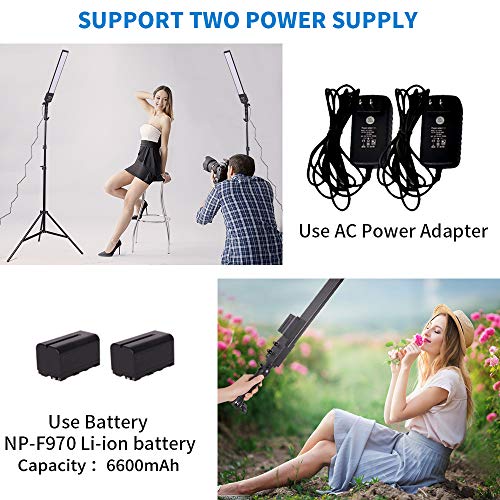 LED Video Light Battery Powered Photography Light Portable Handheld Wand,Dimmable 2800-5500K Photo Studio Light Kit with NP-970 Li-ion Battery and Stand for Portrait, YouTube,Outdoor Video - size: Lighting kit+NP-F970 battery