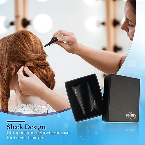 Beauty & Crafts 2PC Pro Hair Parting & Sectioning Rings-Stainless Steel Finger Tool for Precise Hair Styling and Extension Installations - Straight & 1 Curved Ring with Carrying Box (Black) - color: Ring Black
