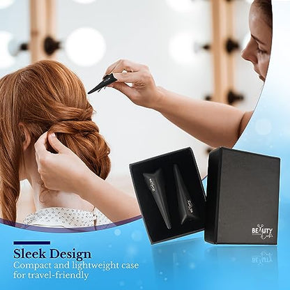 Beauty & Crafts 2PC Pro Hair Parting & Sectioning Rings-Stainless Steel Finger Tool for Precise Hair Styling and Extension Installations - Straight & 1 Curved Ring with Carrying Box (Black) - color: Ring Black