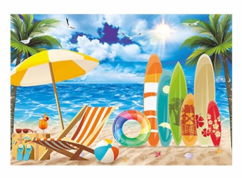Funnytree 7x5FT Summer Surfboard Party Backdrop Tropical Hawaiian Beach Seaside Surfs Up Photography Background Aloha Luau Birthday Baby Shower Decoration Supplies Portrait Photo Booth Studio Props