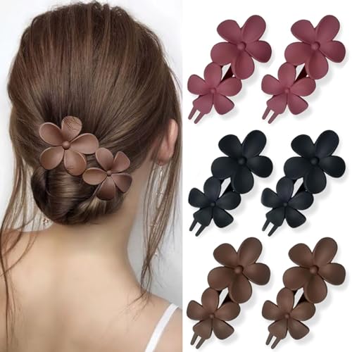 YONOY 6 Pcs Flower Hair Clips Matte French Hair Barrette Stylish Lay Flat Hair Clips for All Hair Types Non-Slip Hair Clamps Grab Elegant Hair Accessories for Women Girls - color: Color B