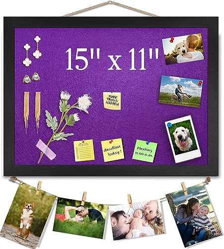 Bulletin Boards Cork Board with Felt, 15"x11" Small Display Pin Board Vision Board for Walls, Jewelry, Notes, Collection, Photos, Office, Wood Framed(Black) & Felt(Purple), 1pc - color: Purple, size: 1P-15"x11"