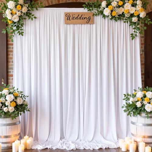 10FTx12FT White Wrinkle-Free Wedding Backdrop Curtain -Silky Washable White Polyester Drapes for Baby Showers, Birthday Parties, Photography, and Wedding Receptions-2 Panels 5FTx12FT - color: White, size: W5' X H12'(2 Panels)