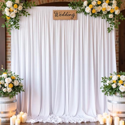10FTx12FT White Wrinkle-Free Wedding Backdrop Curtain -Silky Washable White Polyester Drapes for Baby Showers, Birthday Parties, Photography, and Wedding Receptions-2 Panels 5FTx12FT - color: White, size: W5' X H12'(2 Panels)