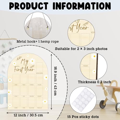 My First Year Photo Board, Daisy Baby Milestone Signs for Boys Girls Nursery Decor, 12 Month Pictures for Baby First Year, Picture Board for 2x3 Photos, Babies Keepsake Gift for Mom-A25 - color: Daisy 2