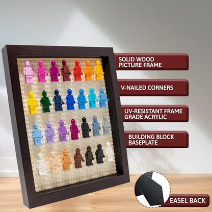 Figurine Display Case 10x10 Walnut Shadow Box for Miniature Figures 10x10 Walnut Wood Shadow Box with White Base to Display Up to 28 Block Figures - color: Walnut With White Backing, size: 10x10