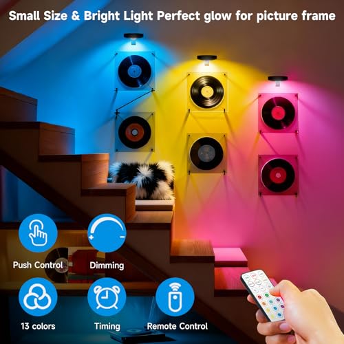 Rechargeable Picture Lights for Wall,Under Cabinet Lighting,1500mAh Rechargeable Battery Operated Picture Frame Lights for Kitchen, Closet, Shelf - 3 Color Temps & 13 RGB (12 Packs White) - color: Black, size: 12 Packs