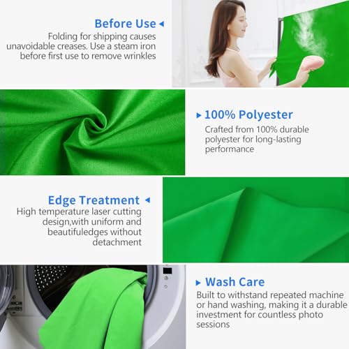 HEMMOTOP Green Screen Backdrop, 5x7 ft Photography Chroma Key Greenscreen Background Sheet for Background Removal, Zoom Meeting, Photo Video Studio, Live Streaming, Video Recording (Backdrop only) - color: Green, size: 5x7ft