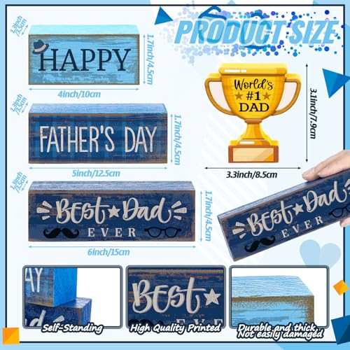 Yuntau 4 Pcs Father's Day Decorations Happy Father's Wooden Tabletop Tiered Tray Decor Rustic Best Dad Ever Trophy Block Table Sign Centerpiece for Farmhouse Shelf Office Birthday Party Gift - style: Father's Day
