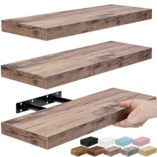 Sorbus Floating Shelves for Wall – 16 Inch Floating Shelf for Kitchen, Bedroom, Living Room, Bathroom, Home & Wall Decor - Mounted Bathroom Shelves with Invisible Brackets (Mahogany, 3 Pack) - color: Mahogany, size: 3 Pack