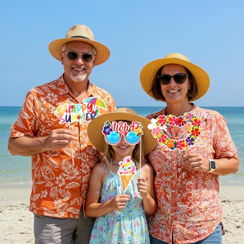 Hawaiian Party Decorations, Kaluofan 30PCS Hawaii Photo Booth Props, Beach Party Photo Booth, Hawaiian Beach Pool Birthday Party Decorations Selfie Props