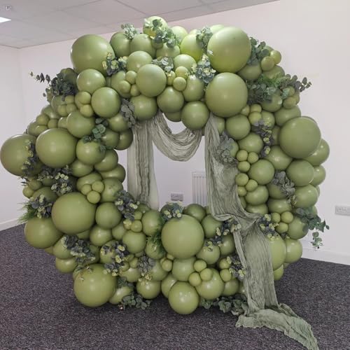 Dusty Green Double Stuffed Balloons Different Size 115Pcs 5/10/12/18" Sage Green Balloons Garland kit for Birthday Baby Shower Wedding Engagement Bridal Shower Party - color: Dusty Green