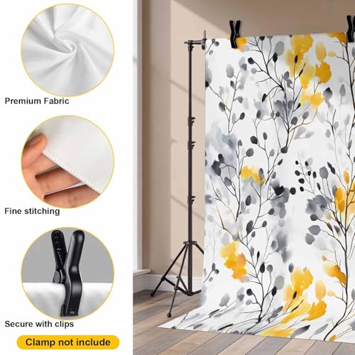 Vintage Yellow Backdrop for Photography, Gray Wildflowers Leaves Abstract Botanical Photo Backdrop Portrait Background Party Banner Photo Backgrounds for Studio Booth Props, 7x5ft - color: White Yellow Gray, size: 7x5FT