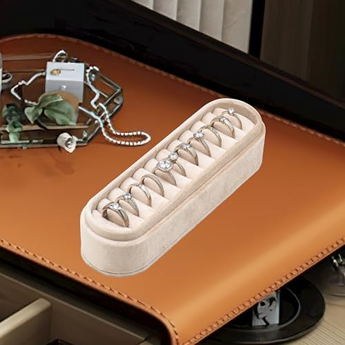 Velvet Small Multiple Ring Box Portable Organizer Display Storage Travel Case Jewelry Earring Holder for Wedding Birthday Christmas Day (Beige) - color: Beige