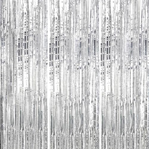 DECOCKRAT 3 Pack Foil Fringe Backdrop - Silver Shiny Tinsel Curtains for Party Decoration/Photo Booth Props - 3.3x8.2 FT Metallic Foil Backdrop for Birthday, Wedding, Graduation, Christmas. - color: Silver