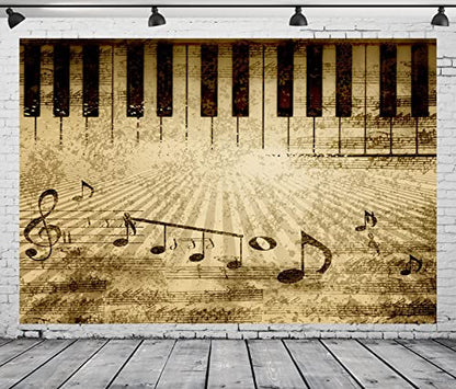 BELECO 8x6ft Fabric Retro Music Piano Backdrop Grunge Piano Keyboard Music Symbol Music Notation Old Music Sheet Photography Background Music Theme Party Decorations Photo Booth Studio Props