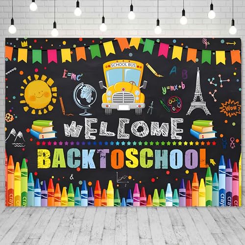 Welcome Back to School Backdrop 7x5ft Cartoon School Bus Photo Background for Photoshoot Fabric Photography Backdrop Online Teaching Background Teachers Students Photocall Backdrop - color: School Bus, size: 7x5ft