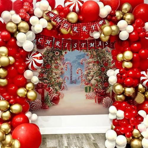 Mocsicka Christmas Candy Cane Backdrop Red Candy Land House Xmas Photography Backdrop Winter Snow Scene Christmas New Year Family Holiday Party Decorations Photo Booth Props (7x5ft (82x60 inch)) - size: 7x5ft (82x60 inch)