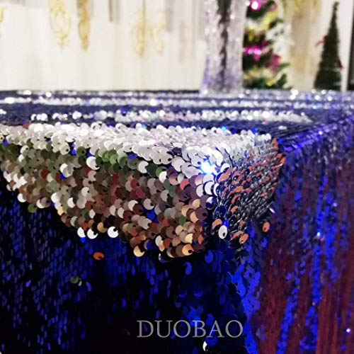DUOBAO Silver to Royal Blue Mermaid Fabric by The Yard- 1/2 Two Tone Sequin Fabric 0.5 Yard Reversible-Fabric Quality Fabrics Mesh Sequins - color: Silver to Royal Blue, size: 0.5 Yard