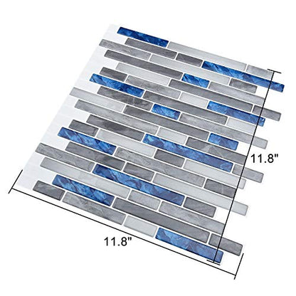 Art3d Peel & Stick Brick Kitchen Backsplash Self-Adhesive Wall Tile Stone Design, 10 Sheets, Blue Marlbe, 30 * 30cm - color: Blue