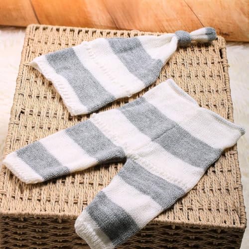 Newborn Baby Photo Shoot Props Girl Boy Crochet Knit Hat Costume Stripe Hat Pants Overalls Photography Props - color: White B