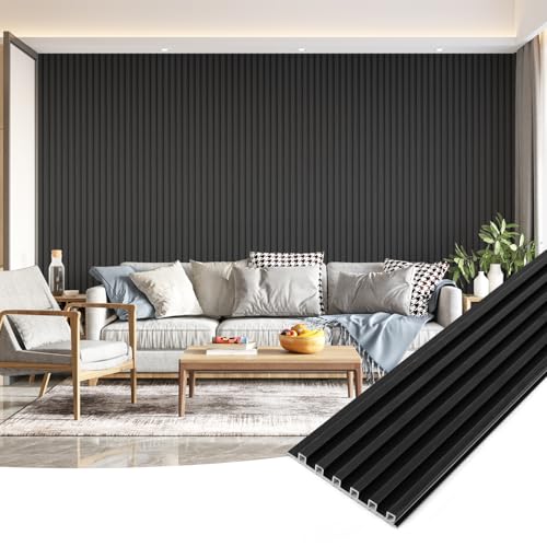 Art3dwallpanels Wood Slat Wall Paneling, 104'' x 6.7'' WPC Soundproof 3D Wall Panels for Interior Wall Decor, 8 Pack Fluted Textured Panel Wall Slats,Black - color: Black, size: 104'' x 6.7'' , 8 Pack