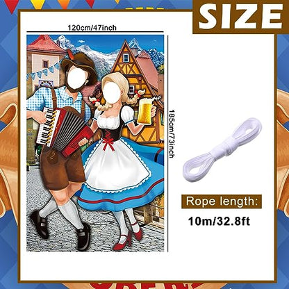 Tudomro Oktoberfest Couple Photo Door Banner Party Decorations 6 x 4 ft Oktoberfest Photo Prop Bavarian Backdrop Door Banner Backdrop Supplies for Themed Party Decor German - style: Beer