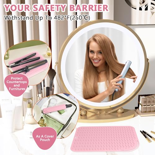 Larger Size Silicone Heat Resistant Mat for Curling Irons, Flat Irons, Hair Straightener and Other Hair Styling Tools, Portable Hot Tools Pad Cover for Travel Vanity Salon(12.0" x 9.0") - color: Pink