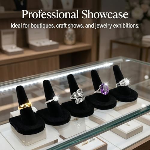 2 Pcs Velvet Ring Holder Stand Jewelry Display Black Holders for Engagement Rings Wedding Showcase Selling Vendors Elegant Ring Organizer Jewelry Stand for Home or Shop Use