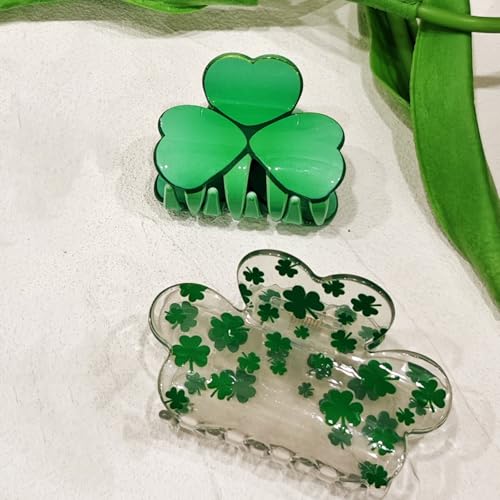 2pcs Green Shamrock Hair Claw Clips, St. Patrick's Day Hair Accessories for Women Girls,Irish Flag Lucky Clover Hair Jaw Barrettes,Holiday Party Favors - color: St. Patrick's A