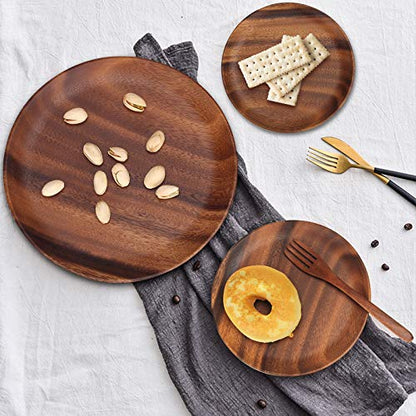 Ayiaren 12 Inch Best Acacia Wooden Dinner Plates Set of 2, Round Wood Serving Tray Wooden Plates for Eating Salad Fruit Food Dishe Platter Charcuterie Boards Charger Plate Cheese Serving Board - size: 12 Inch