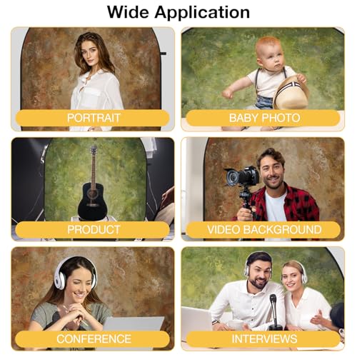Kate 5x6.5ft(1.5x2m) Collapsible Backdrop Brown Green Texture Pop up Reversible Portrait Photography Backgrounds for Video Meetings