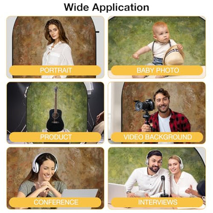 Kate 5x6.5ft(1.5x2m) Collapsible Backdrop Brown Green Texture Pop up Reversible Portrait Photography Backgrounds for Video Meetings