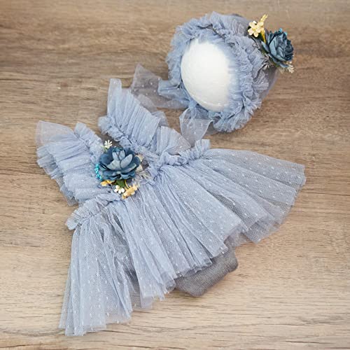 Zeroest Newborn Photography Prop Outfits Girl Lace Outfit Set Baby Girl Photo Shoot Infant Princess Photos - color: Grey
