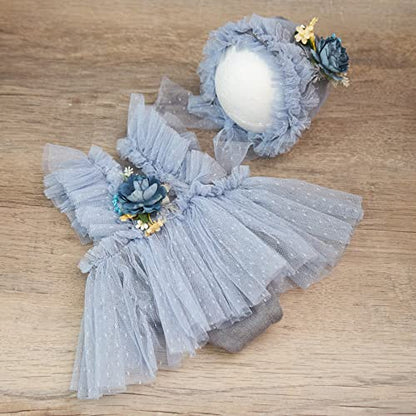 Zeroest Newborn Photography Prop Outfits Girl Lace Outfit Set Baby Girl Photo Shoot Infant Princess Photos - color: Grey