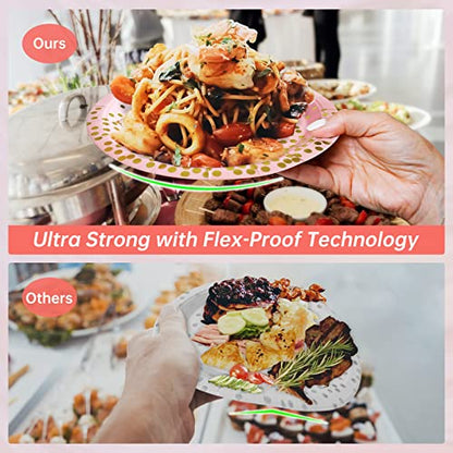 Pink and Gold Party Supplies,Serves 35 Guests Pink Paper Plates and Napkins,Disposable Party Paper Plates for Birthday Wedding - color: Pink Gold Dot Paper Plate