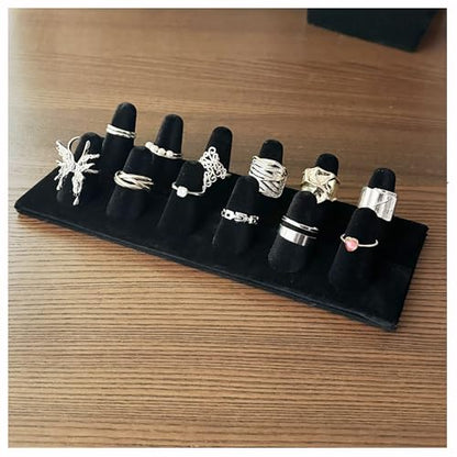 Ring Display, Black Velvet 12-Finger Ring Holder Stand, Jewelry Display for Vendors Retail, Ring Organizer for Girls Dresser