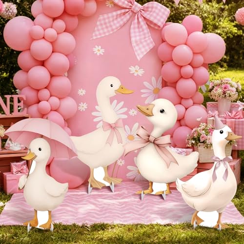 4 Pcs Large One Silly Goose Baby Shower Decoration for Girl Silly Goose Cardboard Cutouts Backdrop Party Decorations for Photo Booth Props Lawn Yard Signs Party Supplies - style: Silly Goose