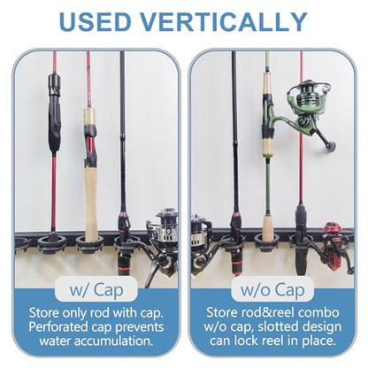 Aventik Fishing Rod Holder for Garage, Ceiling, Wall Mounted Fishing Rod Rack 6 Fishing Pole Storage Vertical/Horizontal Garage Slide Fishing Pole Rack - style: Black
