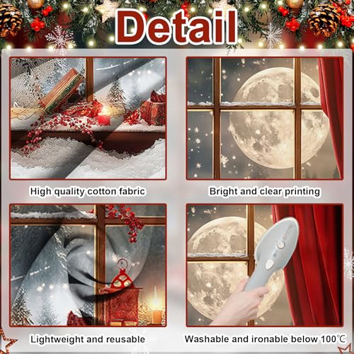 Avezano 7x5 ft Christmas Photo Backdrop Window Full Moon Night Background Red Curtain Christmas Eve Holiday Portrait Backdrop Photo Studio Props - size: 7x5ft