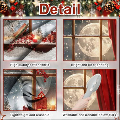 Avezano 7x5 ft Christmas Photo Backdrop Window Full Moon Night Background Red Curtain Christmas Eve Holiday Portrait Backdrop Photo Studio Props - size: 7x5ft