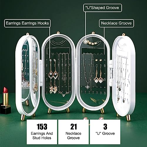 Tvoip Earring Organizer Stand，4-Layer Small Foldable Dustproof Jewelry Holder with 153 Holes For Women Earrings, Earring Backs, Necklaces,Display Jewelry Organizer (White) - color: White