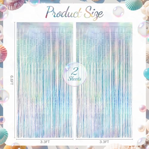 2 Pack Iridescence Party Streamers Backdrop Curtains, 3.3x8.2ft Holographic Tinsel Foil Curtain Photo Booth Props for Birthday, Wedding, Holiday Celebration, Bachelorette, Theme Decorations - color: Iridescence, size: 2 Pack