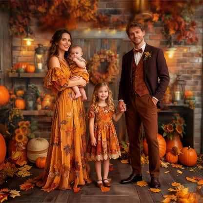 Mocsicka Fall Backdrop for Photography 7x5ft Autumn Pumpkin Decorations for Thanksgiving Party Fall Festival Maple Leaves Background Backdrop Photo Booth Props - size: 7x5ft