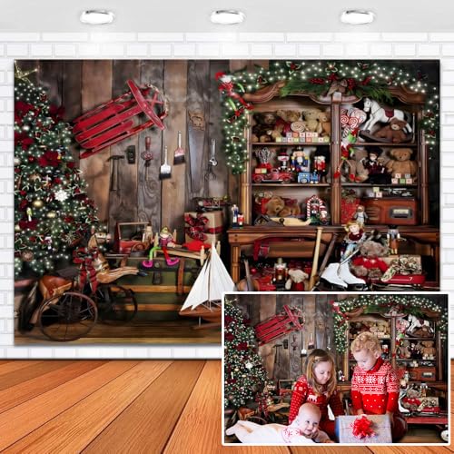 Leowefowa 10x8ft Vinyl Funny Santa's Workshop Backdrop Xmas Tree Background for Christmas, New Year Party Decor & Photo Booth - color: multi, size: 10x8ft