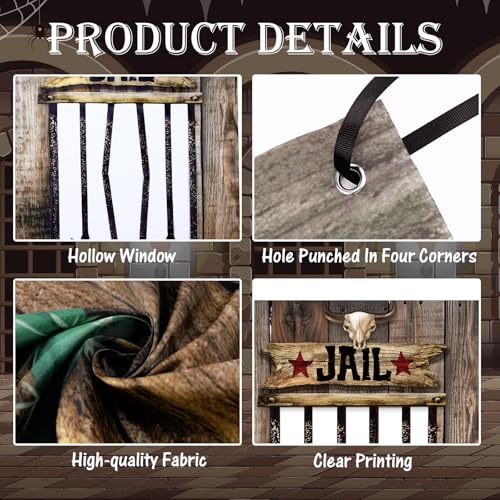 Lunmon Wood Jail Backdrop for Photography 6 x 4 ft Prison Cell Photo Prop with Head Cutout Western Prison Backdrop Jail Photo Background for Murder Mystery Crime Scene Party Halloween Jail Prison - color: Wood Jail Prison